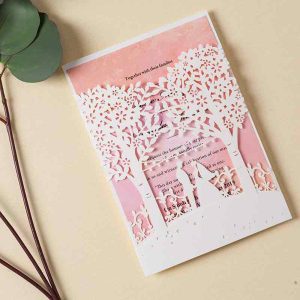 tarjeta de boda rosa y blanca
